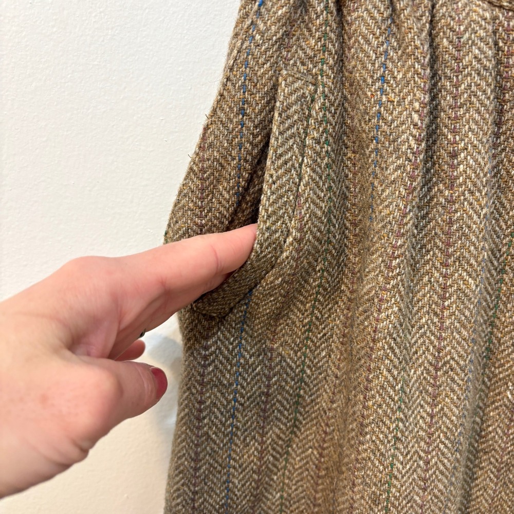 Vintage Wool Silk Pleated Button Skirt High Waste Midi Academia Preppy Tweed - Picture 4 of 10